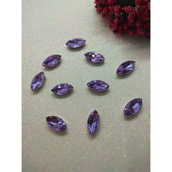 Стразы в цапах "Листик" цв. сиреневый, цена за 1 шт